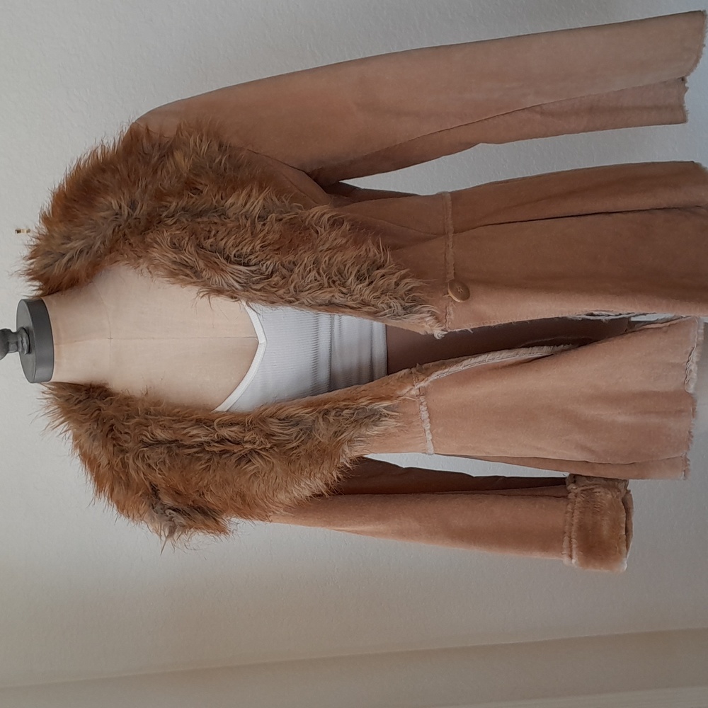 St. John's Bay Tan Leather Jacket with Faux Fur Collar